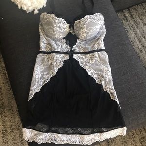 Never been worn black and white lacy teddy